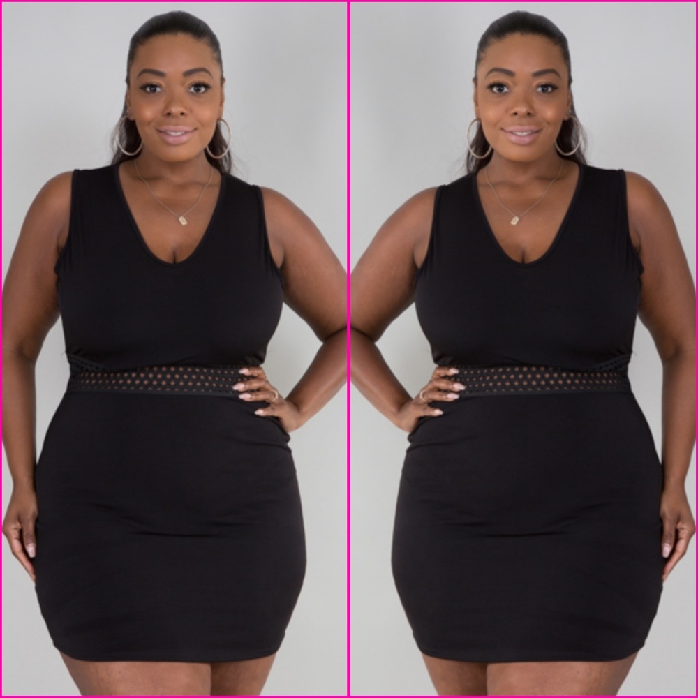 New Plus Size Black 2x-3x V-neck Sleeveless With Elastic Fitted